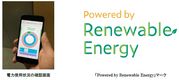 [摜]()d͎gp󋵂̊mFʁA(E)uPowered by Renewable Energyv}[N 