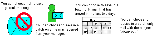 Setting conditions for sending or saving mail in a batch