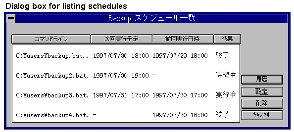 Dialog box of scheduling list