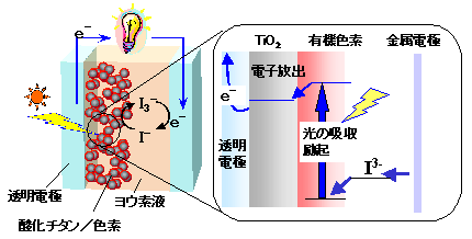 色素増感太陽電池の動作原理図