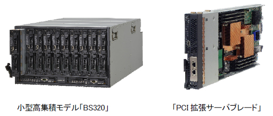 [画像]左：小型高集積モデル「BS320」、右：「PCI拡張サーバブレード