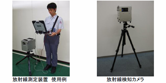 [画像左]放射線測定装置　使用例、[画像右]放射線検知カメラ