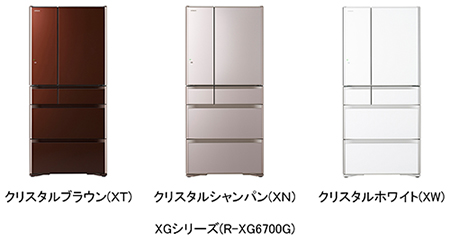 [画像]XGシリーズ(R-XG6700G) (左)クリスタルブラウン(XT)、(中央)クリスタルシャンパン(XN)、(右)クリスタルホワイト(XW)