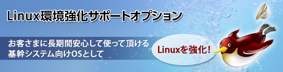 Linux環境強化サポートオプション　お客さまに長期間安心して使って頂ける基幹システム向けOSとしてLinuxを強化！