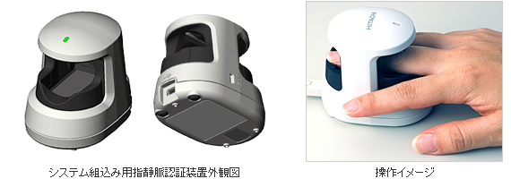 システム組込み指静脈認証装置外観図と操作イメージ