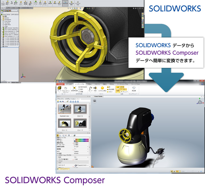 摜FSOLIDWORKSf[^SOLIDWORKS Composerf[^ɊȒPɕϊł܂