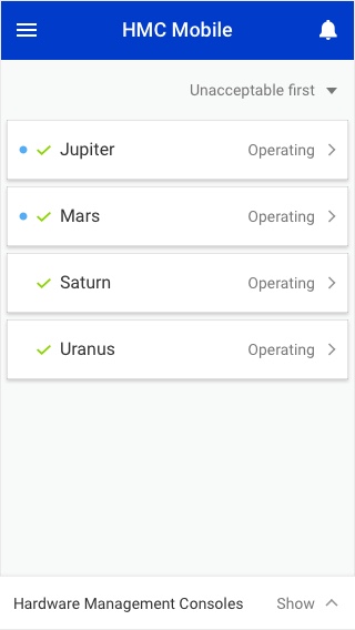 HMC Mobile Status view