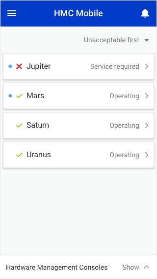 HMC Mobile Status view