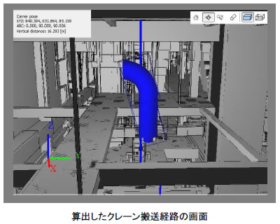 算出したクレーン搬送経路の画面