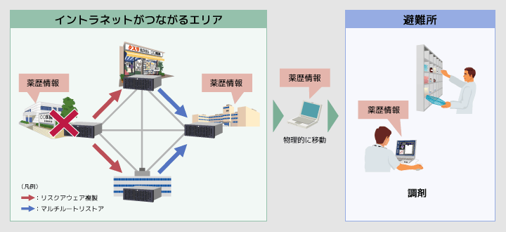 宮城県薬剤師会と合同で実施した実証実験の流れを示した図