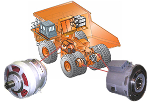 Power generators and motors for supersized dump trucks